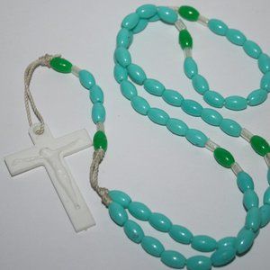 Vintage blue and white rosary necklace